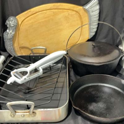 Lodge Cast Iron Cookware Set With Turkey Roasting Pan, Ricer & Carving Boards