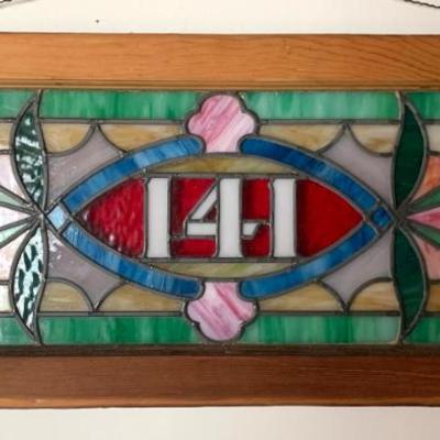 Sale Photo Thumbnail #104: Antique leaded transom window, fits 14” x 30” opening