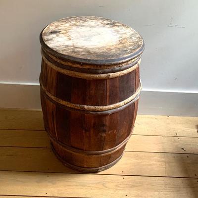 Antique storage barrel w/ hinged top 
