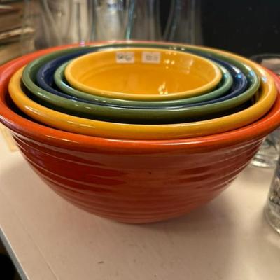 Bauer Ringware Set.  Largest bowl has a chip in rim.