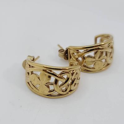 Solvar Gold Plate Celtic Knotwork Shamrock Earrings