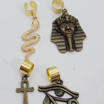 Egyptian or Desert Themed Ear Cuff Earrings - Ankh, Snake. & Eye of Ra