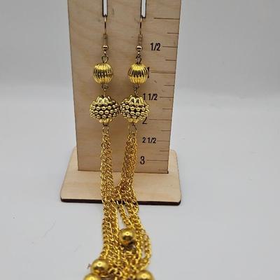 Gold Tone Tassel Statement Earrings Extremely Long