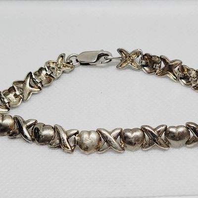 Heart X And O Link Sterling Bracelet 7.5" 925