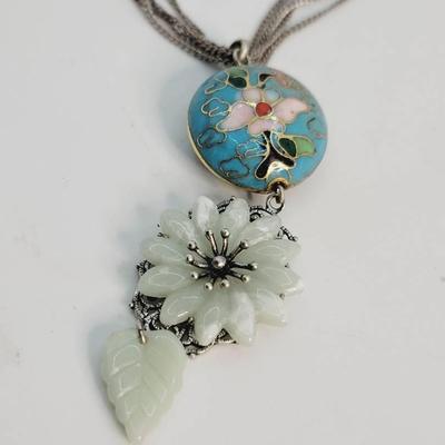 Laila Rowe Cloisonne Pendant Necklace Multi Strand Chain
