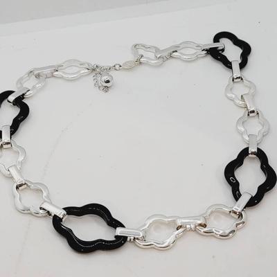 Liz Claiborne Quatrefoil Necklace - Black And Silver Tone