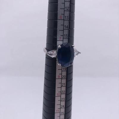 Sterling Silver Blue Gemstone Ring Sz 7.5 Women 925