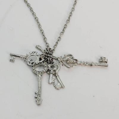 Silver Tone Key Tassel Necklace 