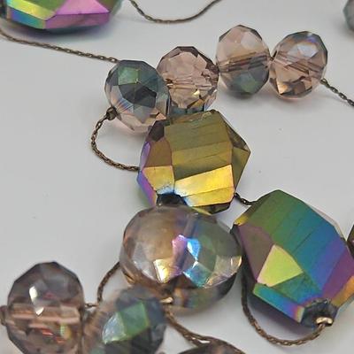 Long 23" Iridescent Beaded Necklace Gorgeous Sparkle And Shine