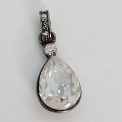 Givenchy Signed Rhinestone Pendant Gunmetal 
