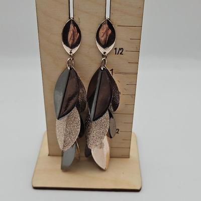 Bronze Tone Leaves Statement Drop Earrings