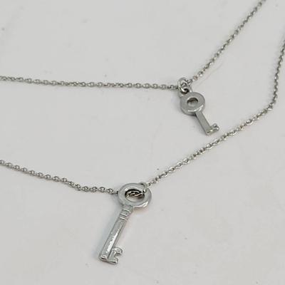 Double Key Silver Tone 2 Strand Necklace 