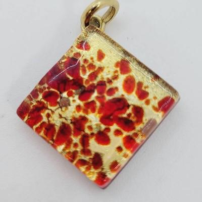 Murano Venezia Italy Red and Gold Glass Pendant 