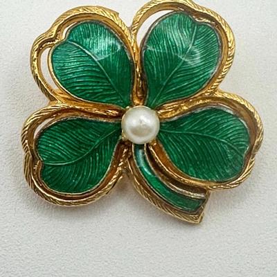 Lucky Clover 4 Leaf Green Waffle Enamel Brooch Pin