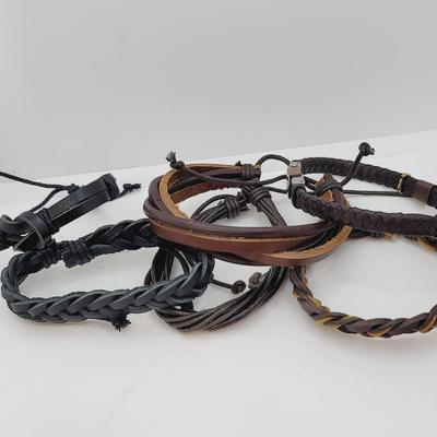 Collection Of Braided And Twisted Leather Bracelets Unisex