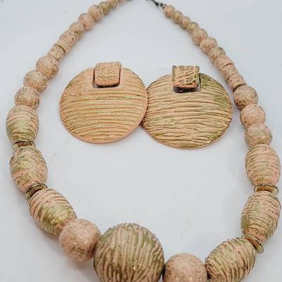 Amazing Pink Gold Speckle And Stripe Power Necklace Earrings Set