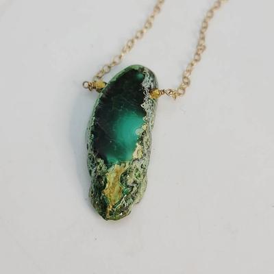 Gorgeous Gem Slice Necklace Malachite? Gobi Agate? 