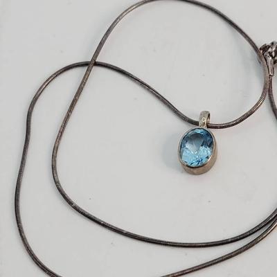 Sterling Silver Blue Topaz Pendant Necklace 925