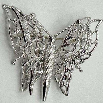 Monet 3D Silver Tone Butterfly Brooch Pin