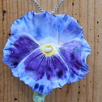 Purple Pansy Artisan Made Pendant on Sterling Chain