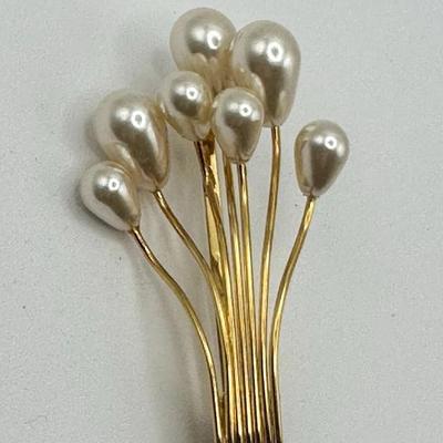 Napier Gold Tone and Faux Pearl Cluster Brooch Pin