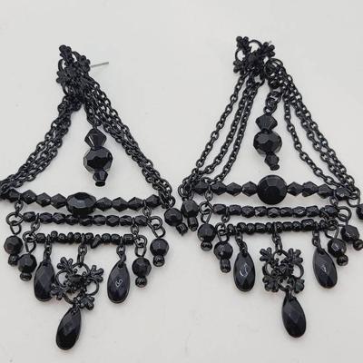 Beautiful Gothic Chandelier Earrings Black Beads and Metal