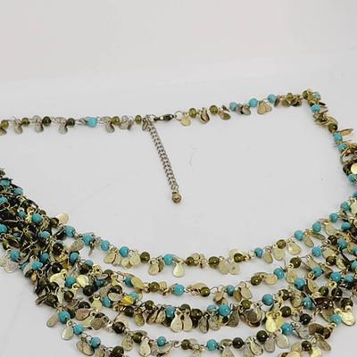 Belly Dance Style Glass Bead Brass Spangle Necklace 