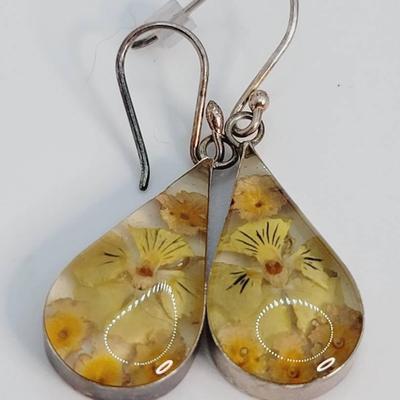 Preserved Real Flowers ATI Mexico Sterling Earrings 925