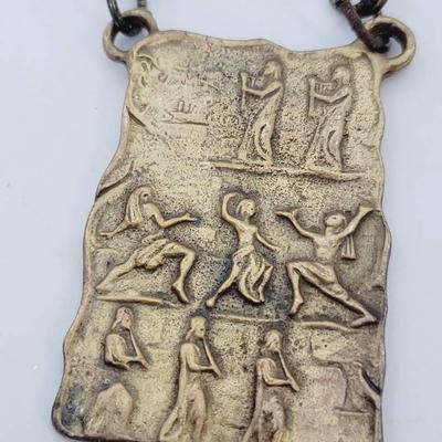 Egyptian Revival Hieroglyphics and Figures Pendant Necklace 