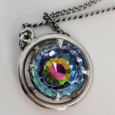 Sarah Coventry Over The Rainbow 70s Rivoli Pendant Necklace 