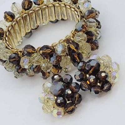 Aurora Borealis Autumn Faceted Glass Bead Chacha Bracelet And Earrings 