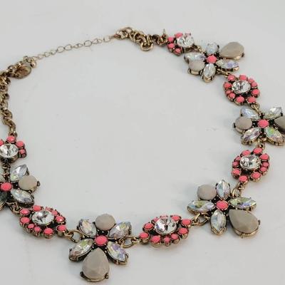 AB Rhinestone Ecru Pink Statement Necklace 