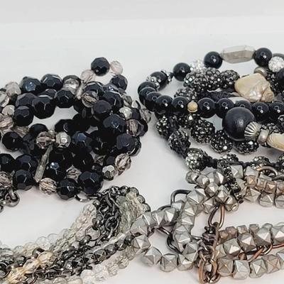 Black Silver Rhinestone Shell And More Bracelet Lot