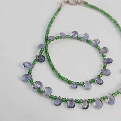 Amethyst And Peridot Faceted Gem Bead Necklace 