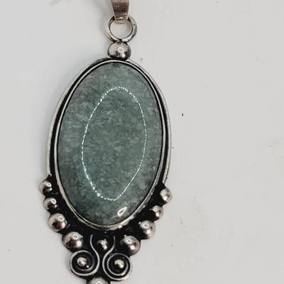 Sterling Silver Scroll Detail Green Jade Pendant 