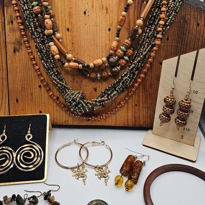 Wooden Glass and Stone Boho Festival Jewelry Lot