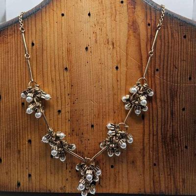 Signed "Plunder" Necklace Antique Gold Finish Faux Pearl  Clusters