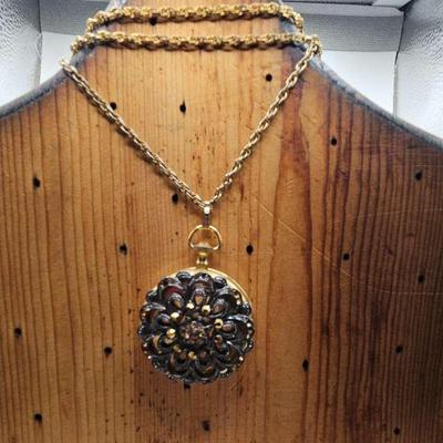 Extra Long Vintage Locket Necklace Faux Pocket Watch