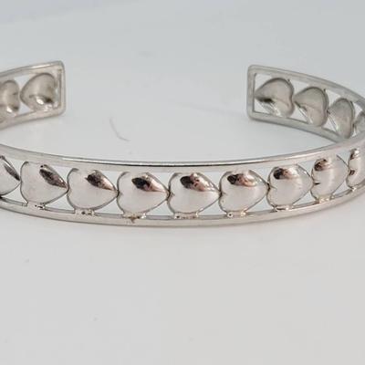 Sterling Heart Bracelet Signed 925 Silver Cuff