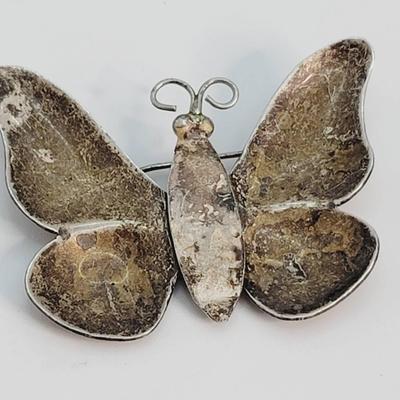 Signed Vintage Mexico Sterling Butterfly Moth Pin 925