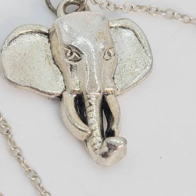 Silver Tone Elephant Necklace 925 Chain