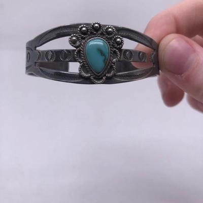 Sterling Silver Turquoise Native American Cuff Bracelet Needs Minor Repair