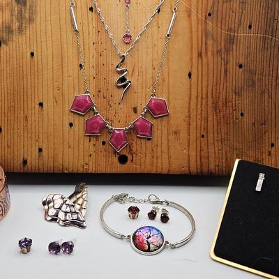 Pink Purple Silver And Copper Tone Fashion Jewelry Lot