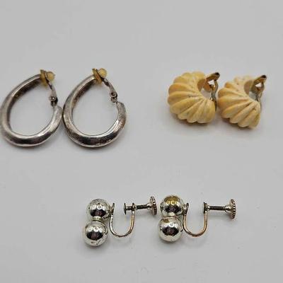 Clip And Screw Back Earrings Vintage 3 Pair