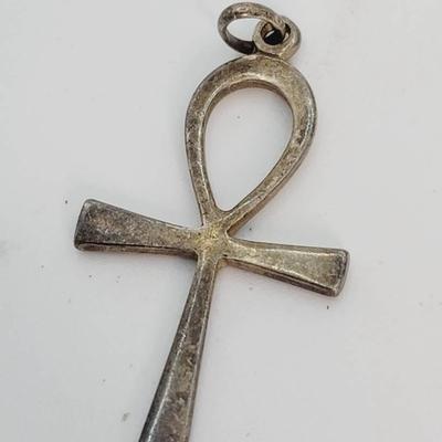 Sterling Silver Ankh Pendant Egyptian Necklace 