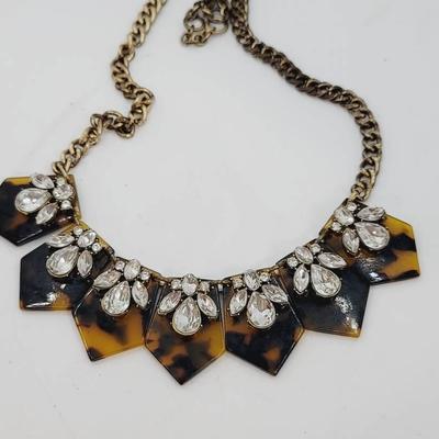J Crew Faux Tortoise Shell And Rhinestone Necklace 