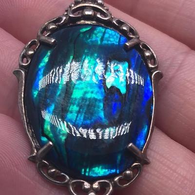 Sterling Silver KBN Vintage Abalone Shell Pendant 