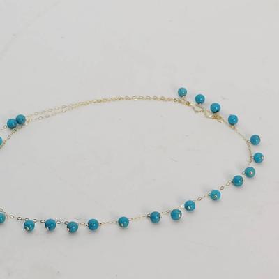 Beautiful 18k 750 Yellow Gold Turquoise Bead Necklace 
