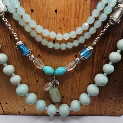 Blue Beaded Necklaces Lot
