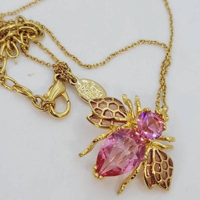Joan Rivers Pink Crystal Bee Pin Pendant Necklace 